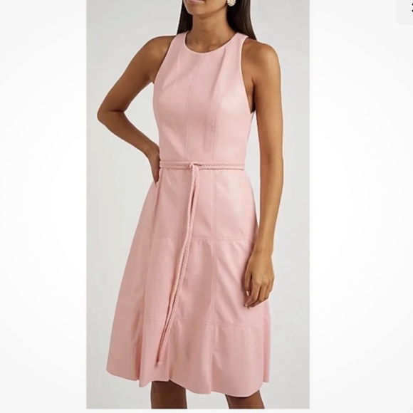 BRAND NEW with tags** Alice & Olivia Pink Leandra Vegan Leather Minidress - Picture 1 of 6